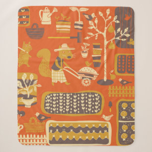squirrel are in a garden, vintage hand drawn illus sherpa blanket