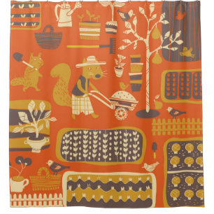 squirrel are in a garden, vintage hand drawn illus shower curtain