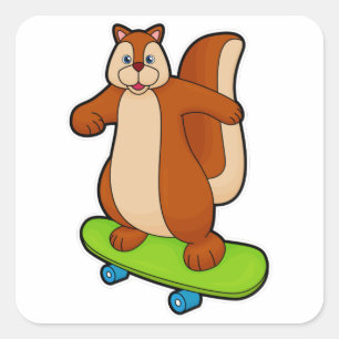 Squirrel as Skater with Skateboard Square Sticker