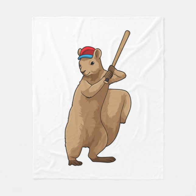 Squirrel at Baseball with Baseball bat Fleece Blanket (Front)