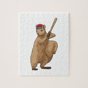 Squirrel at Baseball with Baseball bat Jigsaw Puzzle