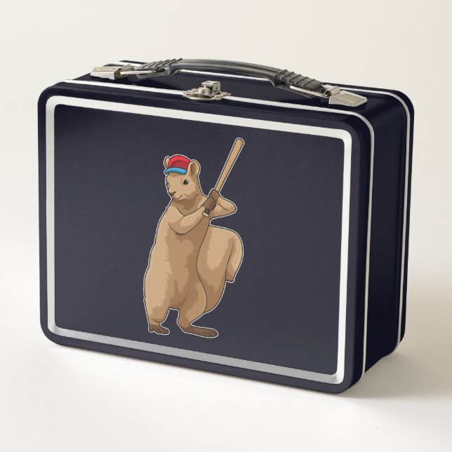 Squirrel at Baseball with Baseball bat Metal Lunch Box (Front)