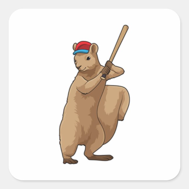 Squirrel at Baseball with Baseball bat Square Sticker (Front)