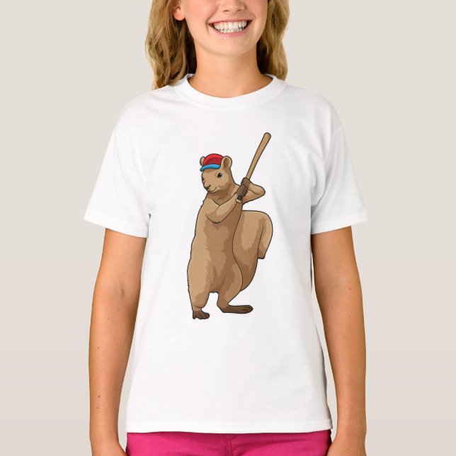 Squirrel at Baseball with Baseball bat T-Shirt (Front)