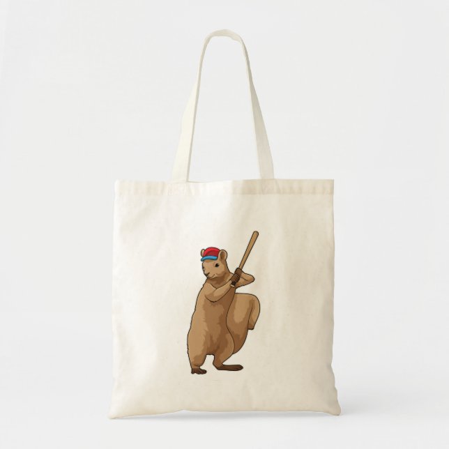 Squirrel at Baseball with Baseball bat Tote Bag (Front)