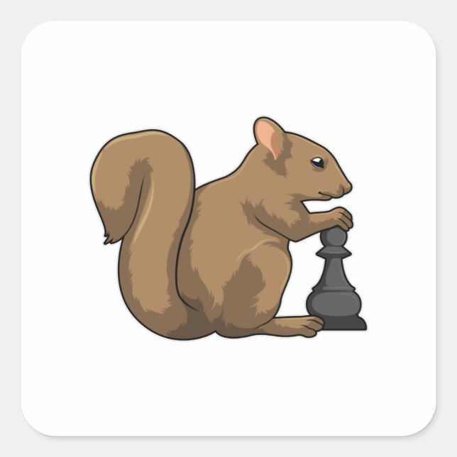 Squirrel at Chess with Chess piece Bishop Square Sticker (Front)
