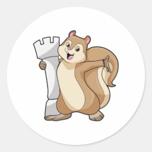 Squirrel at Chess with Chess piece King Classic Round Sticker
