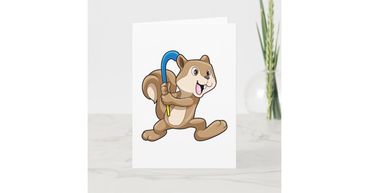 Squirrel at Field hockey with Hockey stick Card Zazzle.co.uk