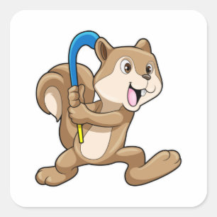 Squirrel at Field hockey with Hockey stick Square Sticker