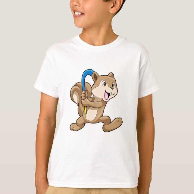 Squirrel at Field hockey with Hockey stick T-Shirt (Front)