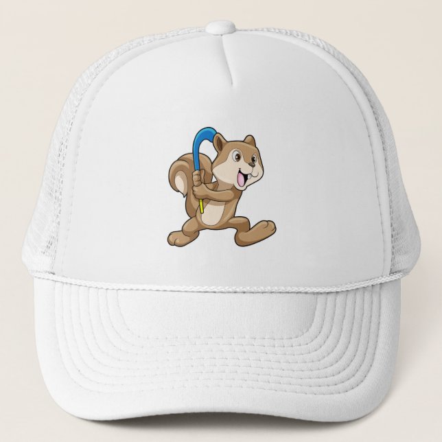 Squirrel at Field hockey with Hockey stick Trucker Hat (Front)