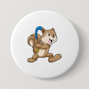 Squirrel at Field hockey with Stick 7.5 Cm Round Badge