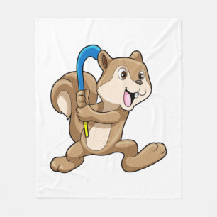 Squirrel at Field hockey with Stick Fleece Blanket