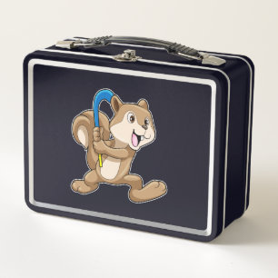 Squirrel at Field hockey with Stick Metal Lunch Box