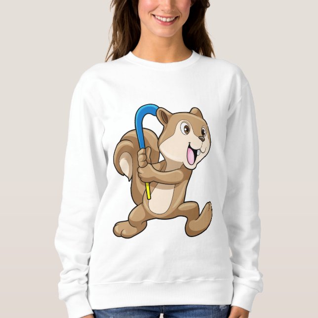 Squirrel at Field hockey with Stick Sweatshirt (Front)
