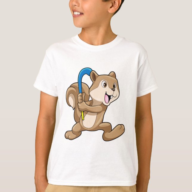 Squirrel at Field hockey with Stick T-Shirt (Front)
