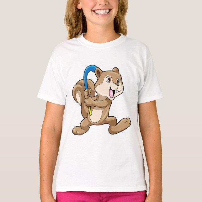 Squirrel at Field hockey with Stick T-Shirt (Front)