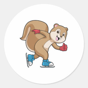 Squirrel at Ice skating with Ice skates Classic Round Sticker