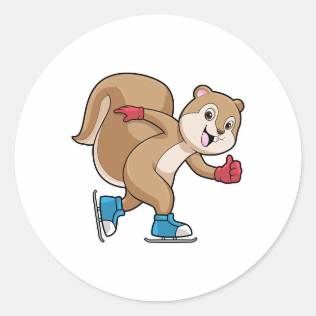 Squirrel at Ice skating with Ice skates Classic Round Sticker (Front)
