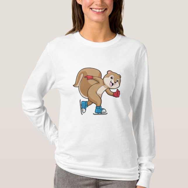 Squirrel at Ice skating with Ice skates T-Shirt (Front)