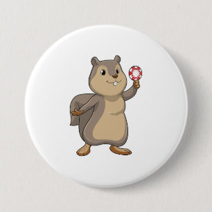Squirrel at Poker with Poker chips 7.5 Cm Round Badge