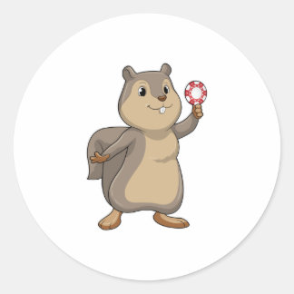 Squirrel at Poker with Poker chips Classic Round Sticker