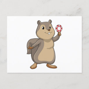 Squirrel at Poker with Poker chips Postcard