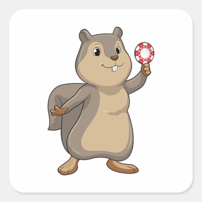 Squirrel at Poker with Poker chips Square Sticker (Front)