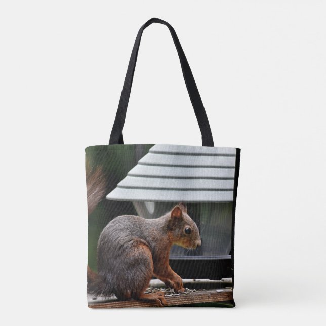 Squirrel at the Bird Feeder Tote Bag (Back)