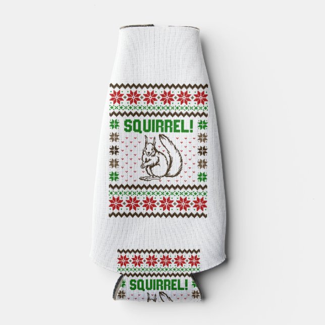 Squirrel Attacks The Griswold Family Ugly Sweater  Bottle Cooler (Front)
