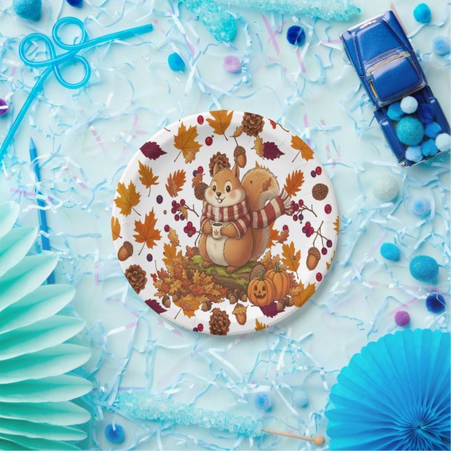 Squirrel Autumn and Pumpkin Paper Plate (Party)