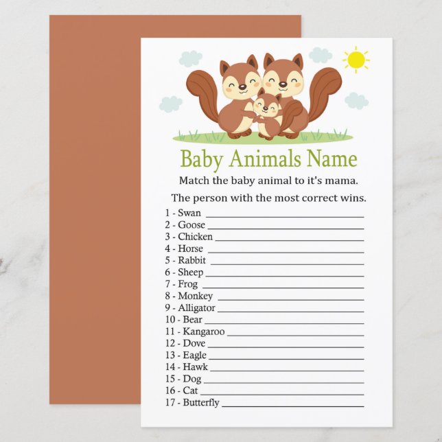 Squirrel Baby Animals Name Game (Front/Back)