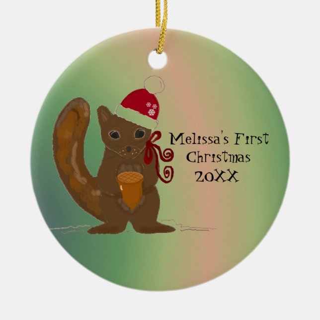 Squirrel Baby First Christmas Ceramic Tree Decoration (Front)