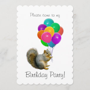 Squirrel Balloons Birthday Party Invitation