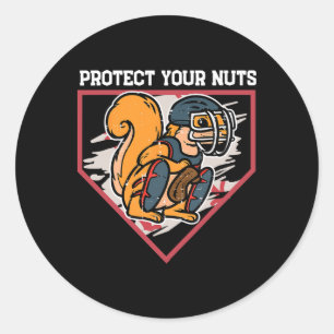 Squirrel Baseball Catcher Protect Your Nuts Boys K Classic Round Sticker