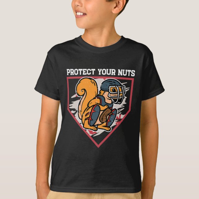 Squirrel Baseball Catcher Protect Your Nuts Boys K T-Shirt (Front)