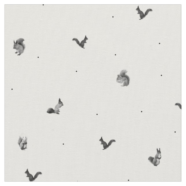 Squirrel black and white pattern fabric (Close Up)
