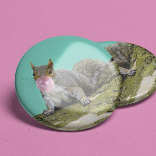 Squirrel Blowing a Bubblegum Bubble Animal Photo 6 Cm Round Badge