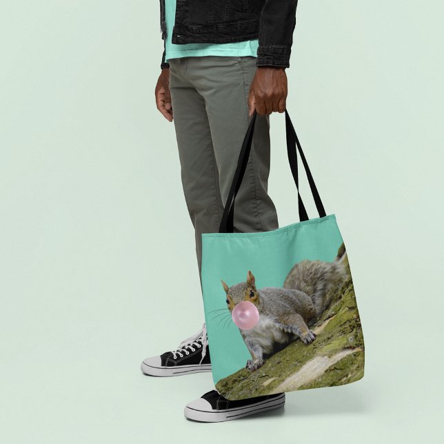 Squirrel Blowing a Bubblegum Bubble Animal Photo Tote Bag (Creator Uploaded)
