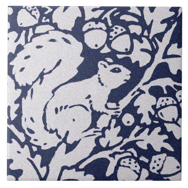 Squirrel Blue Grey Granite Stone Woodland Animal Tile (Front)