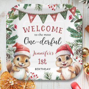 Squirrel Christmas 1st Birthday Winter Onederland Paper Plate