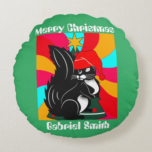 squirrel christmas gifts, personalised name    round cushion (Front)