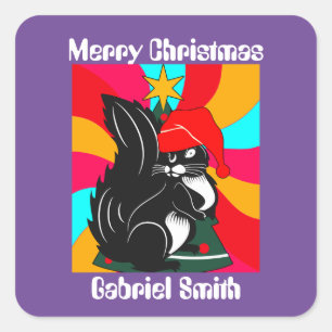 squirrel christmas gifts, personalised name   square sticker