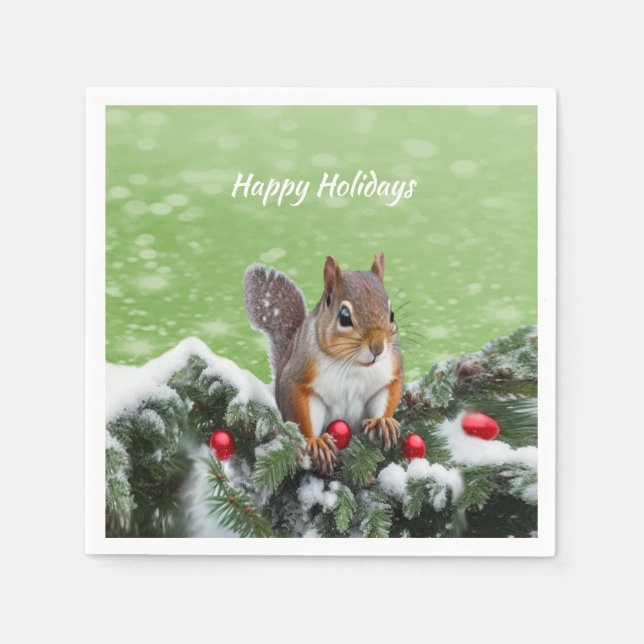Squirrel Christmas Holidays Paper Napkin (Front)