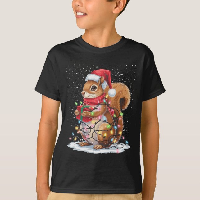 Squirrel Christmas Lights Decor Funny Squirrel Xma T-Shirt (Front)