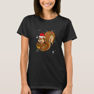 Squirrel Christmas Lights Led  Santa Hat Christmas T-Shirt