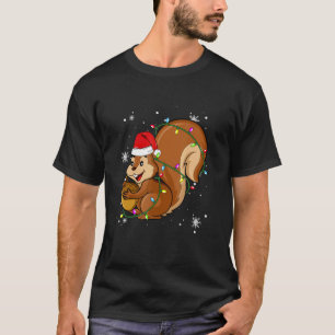 Squirrel Christmas Lights Led Santa Hat Christmas T-Shirt