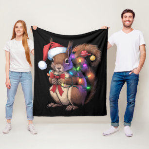Squirrel Christmas Lights Xmas Party Family Fleece Blanket