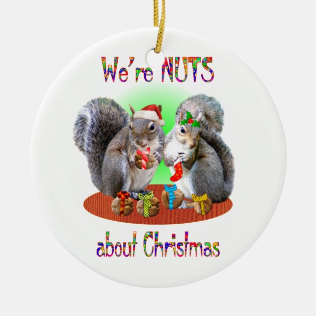 Squirrel Christmas Nuts Ceramic Tree Decoration (Front)