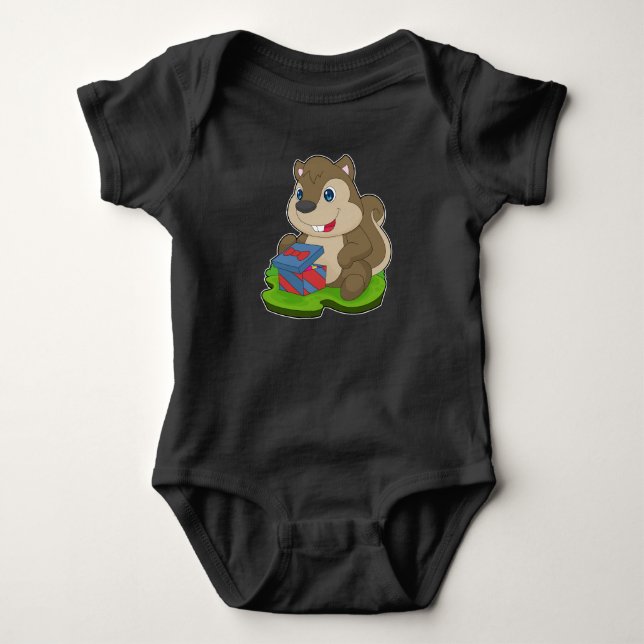 Squirrel Christmas Package Baby Bodysuit (Front)
